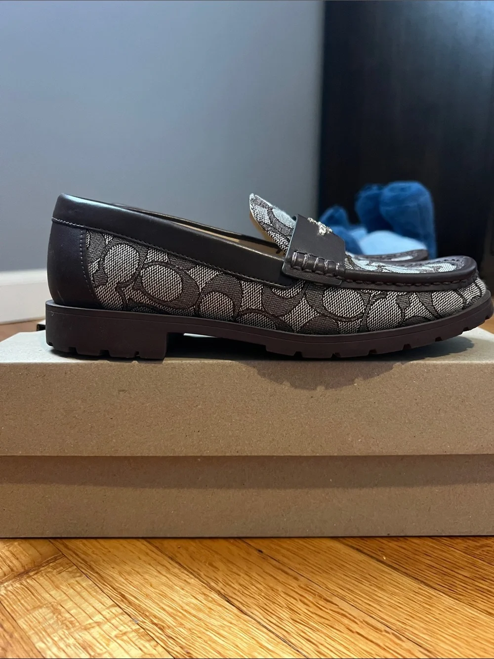 COACH Men’s Signature Pattern Penny Loafers in Brown